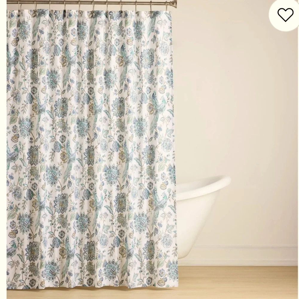 CARO HOME 100% Cotton Shower Curtain With Birds/Flower Design
